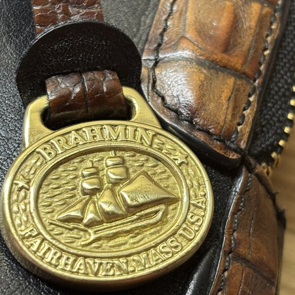 Brahmin Leather Satchel Doctor Style Handbag with Crocodile Embosssed Trim - Picture 5 of 15